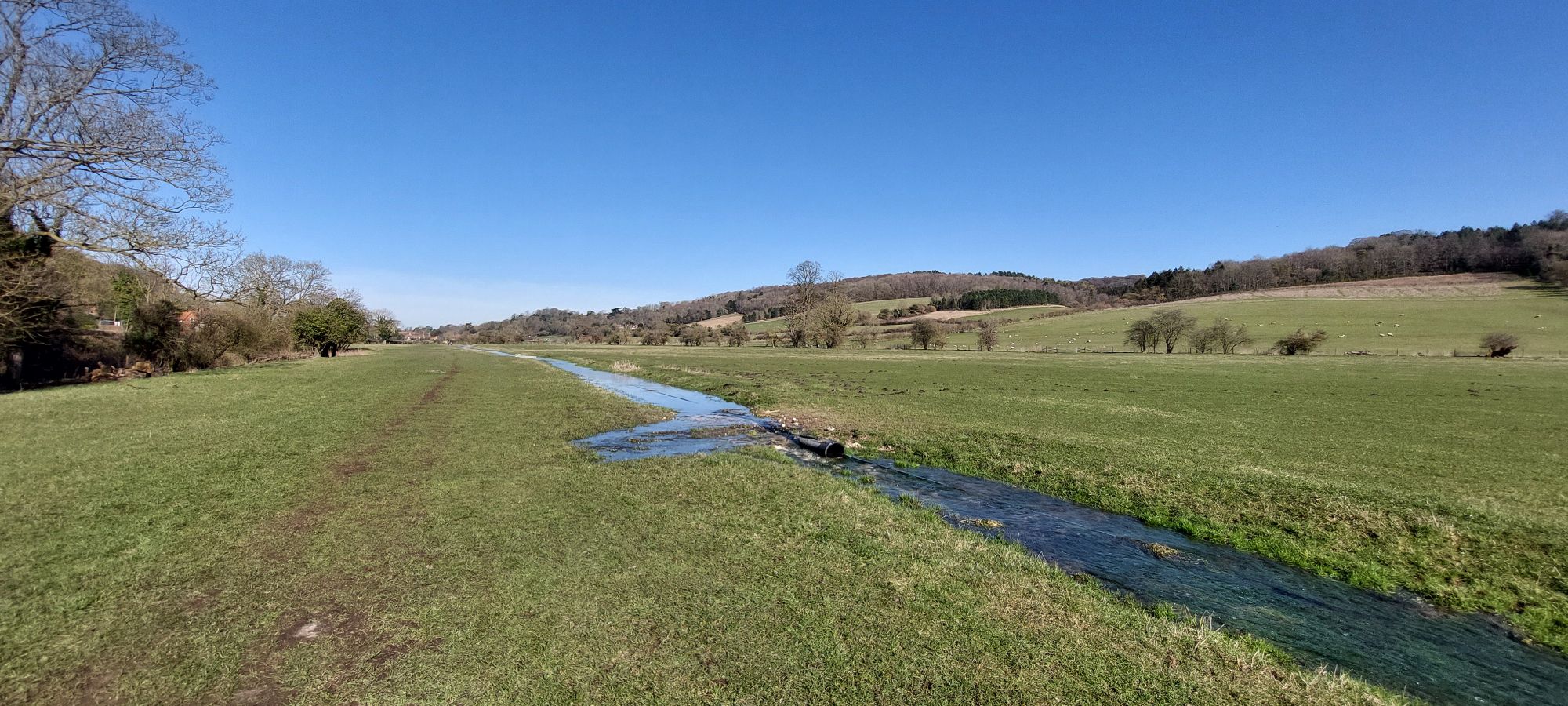 Farmer's fields near Hambleden with stream